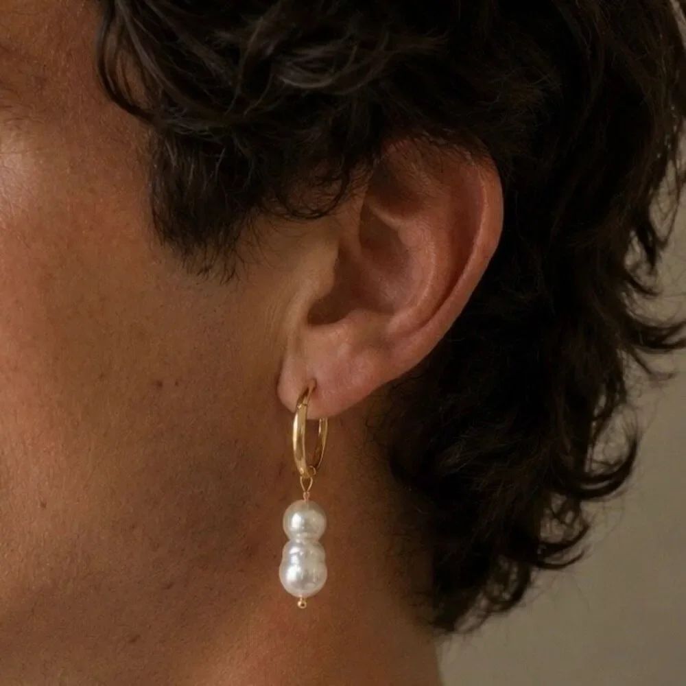 Cultured Twin Pearl Hoop Earrings Natural Twin Pearls
